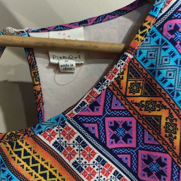 PINK OWL FLOWY DRESS with keyhole back button closure - Picture 2 of 5